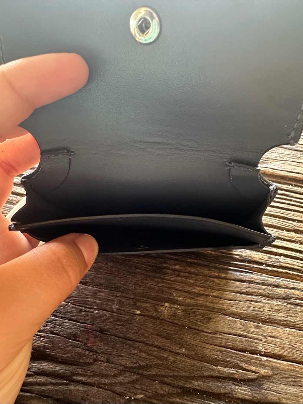 Acne Studios Navy Leather Snap Wallet with Gold Button - Picture 5 of 9